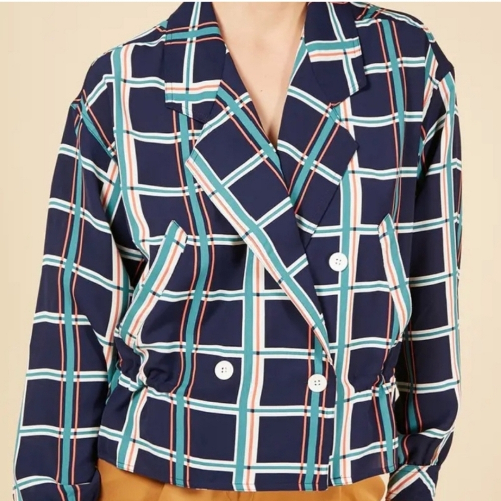 Jason Wu Plaid Double-Breasted Multicolor Window Pane Light Jacket